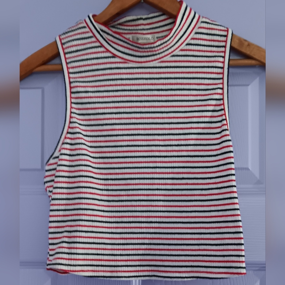 Bozzolo | Striped Colorful Ribbed Sleeveless Crop Top Large
